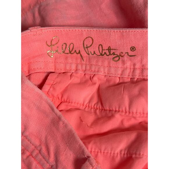 Lilly Pulitzer Linen Calla Shorts Coral Orange Pink Womens 0 Gold Button Resort - Picture 5 of 9